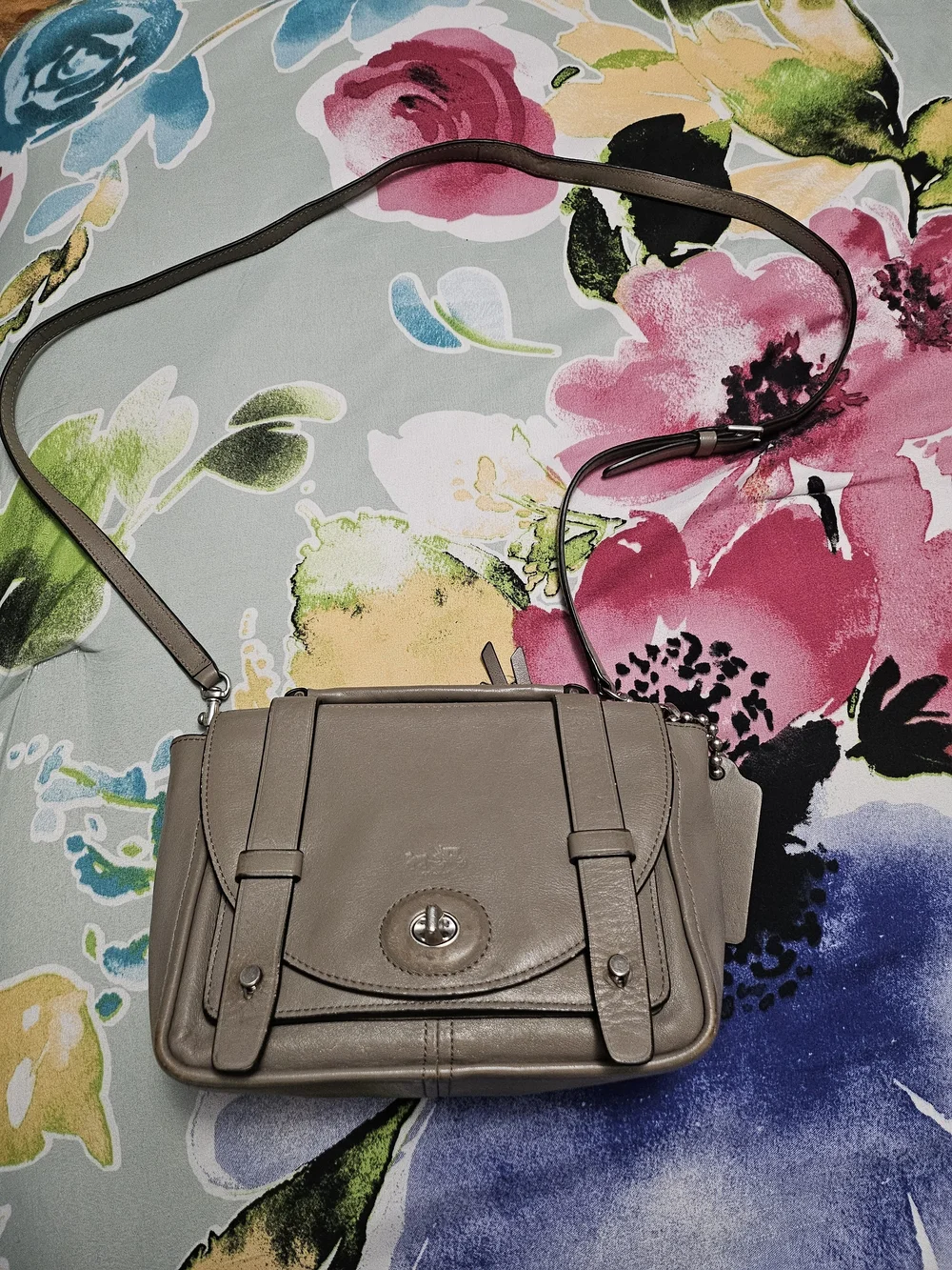 Coach Taupe Gray Leather Turnlock Crossbody Bag
